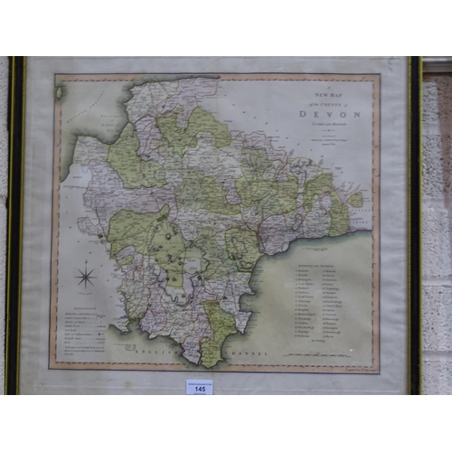 145 - Robert Morden - Map of Cornwall, hand-coloured engraving, 37 x 44cm, another unframed 'Somerset', 38... 