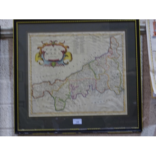 145 - Robert Morden - Map of Cornwall, hand-coloured engraving, 37 x 44cm, another unframed 'Somerset', 38... 