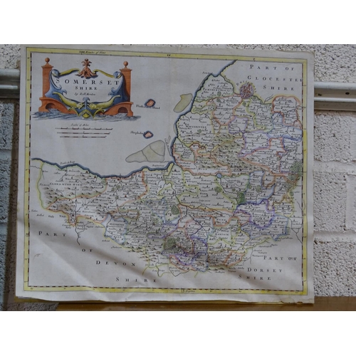 145 - Robert Morden - Map of Cornwall, hand-coloured engraving, 37 x 44cm, another unframed 'Somerset', 38... 