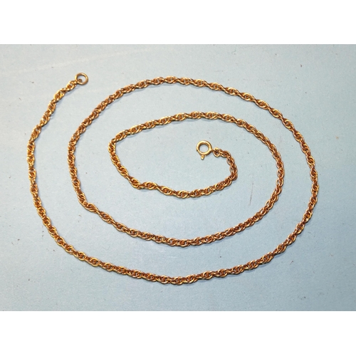 100 - An unmarked rope-twist yellow metal chain, 68.5cm, 14g.