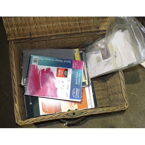 170 - Colin George (b.1935), a wicker basket containing the artist's used palette and various sketch books... 