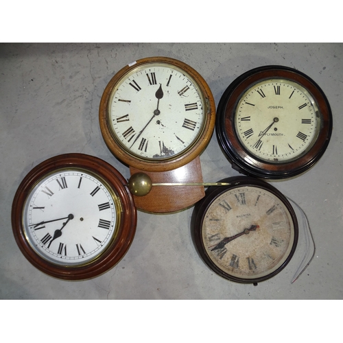 47 - Joseph, Plymouth, a circular walnut wall clock with single fusée movement, (pendulum lacking)... 