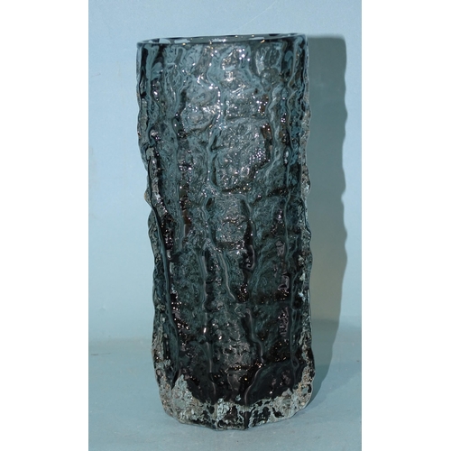 62 - A Whitefriars bark pattern pewter-coloured cylinder vase, shape 9690, 19cm high.