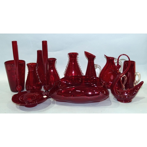 65 - A collection of fourteen pieces of ruby Whitefriars glass.