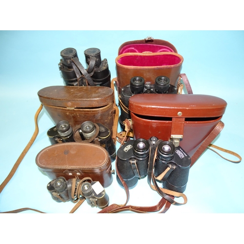 80 - A collection of five pairs of binoculars: Barr & Stroud 7x CF41, serial no.54305, (no case), Ker... 