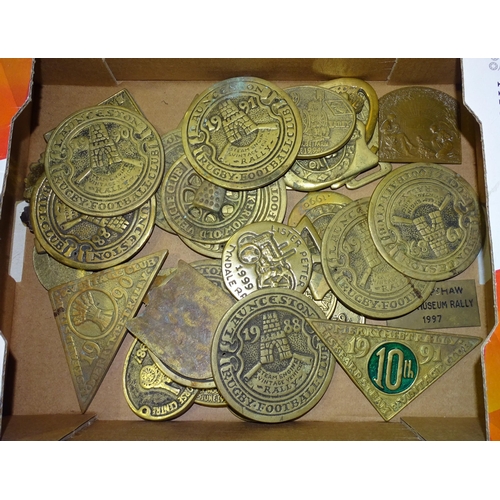 97 - A collection of steam rally mainly brass commemorative plaques, approximately 60, (some mounted).... 