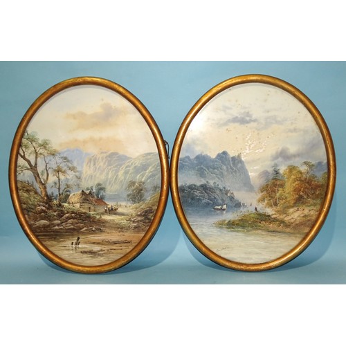 90 - Edwin Earp (1851-1945), a pair of Continental lake and mountain scenes, framed oval, 55 x 45cm, (fad... 