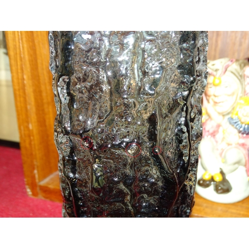 62 - A Whitefriars bark pattern pewter-coloured cylinder vase, shape 9690, 19cm high.