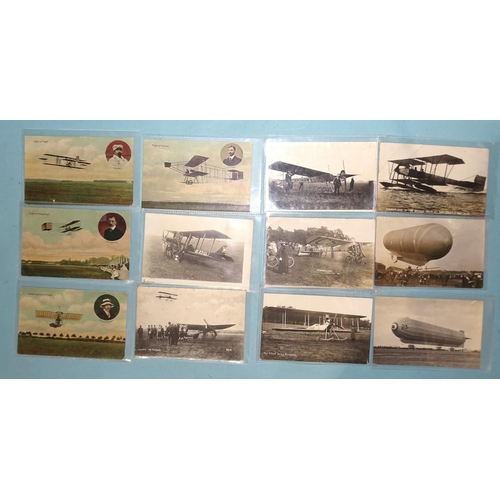 109 - Twenty-three early aviation postcards: RFC (x2), AFC, pilots (x6), airships (x3), planes (x10) and a... 