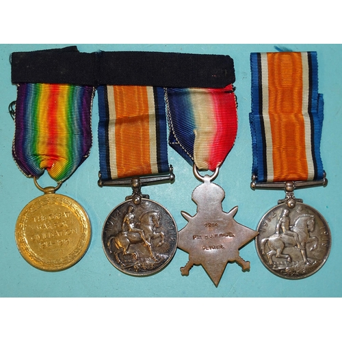 173 - A WWI trio awarded to 2284 Pte H. J. Wade Devon R: 1914-15 Star, British War and Victory Medals and ... 