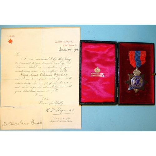 178 - An Imperial Service medal, Edward VIIR Star, (cased), awarded to Charles Thomas Barrett, with LSO le... 