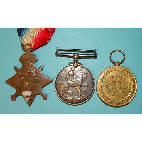 191 - A family group of medals, WWI trio: 1914-15 Star, British War and Victory medals awarded to 343427 C... 