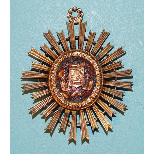 195 - A Venezuela gilt-metal and enamel Order of the Liberator, with silver-gilt head and shoulders portra... 