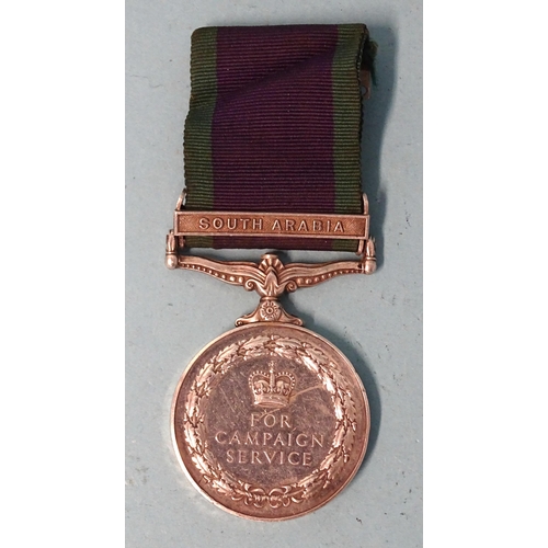 200 - An ERII General Service Medal with South Arabia clasp awarded to RM 23132 G F Sanderson MNE RM.... 