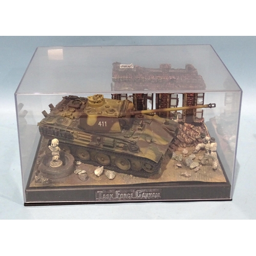 338 - A Task Force Canham, Normandy 1944 diorama, an Aviation Archive diecast spitfire on stand and an eng... 