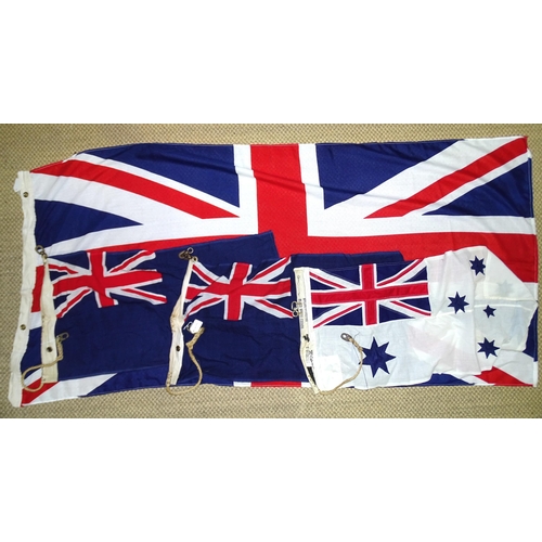 379 - A printed Union Jack, 90 x 186cm, two printed Zephyr racing pennants 47 x 94cm and a stitched white ... 