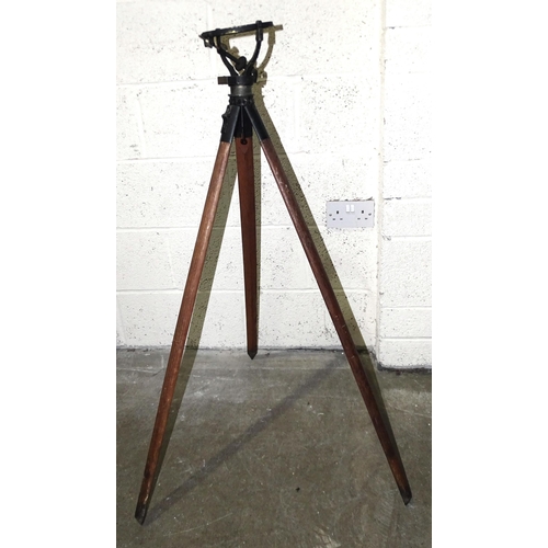 382 - A military wood and brass tripod, marked with broad arrow and Helios Mark V, C&D, B244... 