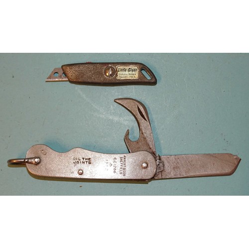 394 - A military folding pocket knife by A Wright & Son Sheffield, numbered cc1286, 1952, (blade a/f) ... 