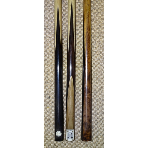 357 - A collection of three snooker cues: Orme & Sons Manchester 