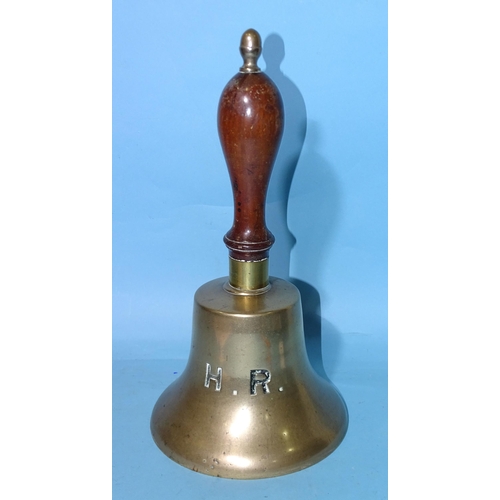 378 - A Highland Railway station hand bell impressed H.R., with turned wood handle, 33cm.... 