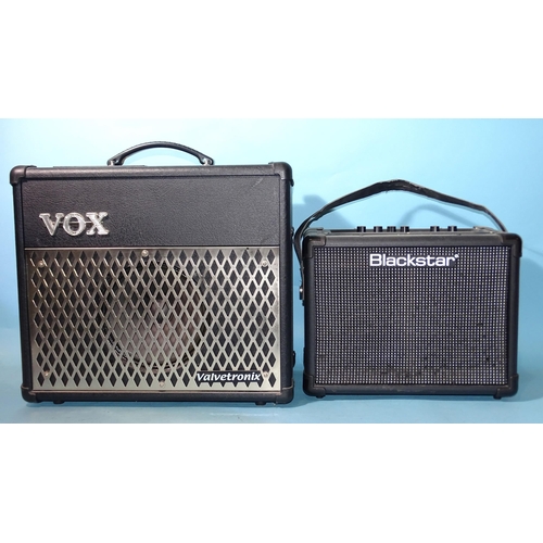 474 - A Vox Valvetronix VT15 amplifier and a Blackstar Stereo-10 amplifier, (2).