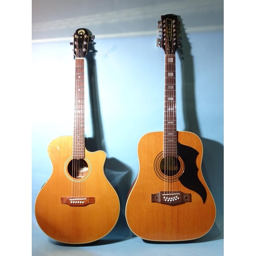 479 - An Epiphone EO-1 6-string semi-acoustic guitar, no. S 94030186, (small dents to front) and an Eko Ra... 