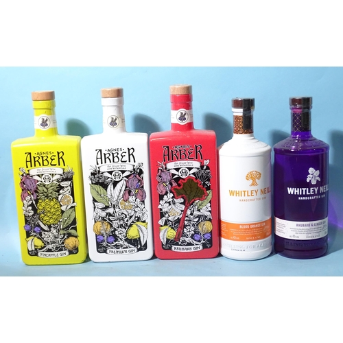 501 - Agnes Amber Gin: Rhubarb (x1), Pineapple (x1) and Premium (x1), 41.6%, 70cl, also Whitley Neill Gin:... 