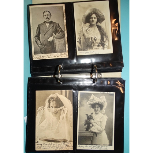 76 - An album of approximately 150 postcards, mainly theatrical and glamour, also some humour, an alumini... 