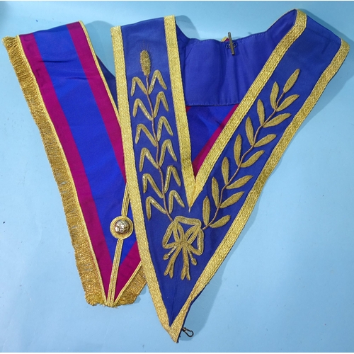 207 - Masonic, a collection of Devon Mark Master Masonic regalia: aprons, collar ties and collar jewels an... 