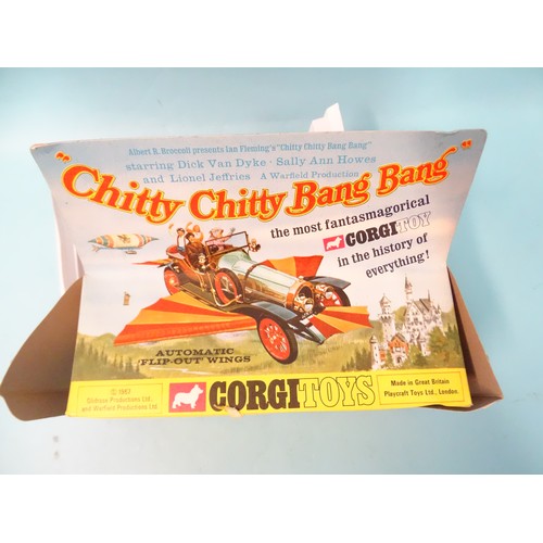 244 - Corgi Toys, no.266 Chitty Chitty Bang Bang, with four figures, front, side and rear wings, boxed wit... 