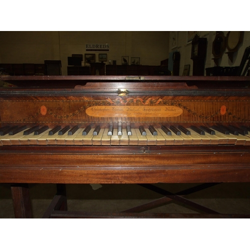 2 - A square piano (in poor condition) by Christopher Ganer, with inlaid mahogany case, on simple trestl... 