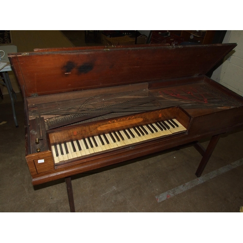 2 - A square piano (in poor condition) by Christopher Ganer, with inlaid mahogany case, on simple trestl... 