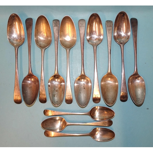 579 - A collection of ten 18th century silver tablespoons, two dated 1731 and three dessert spoons, ___22o... 