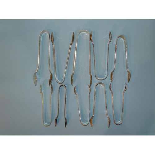 587 - Ten pairs of 20th century silver sugar tongs, various dates, ___8oz, (10).