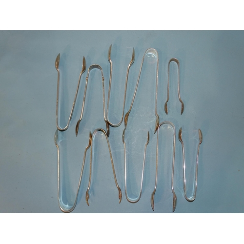 588 - Ten pairs of 20th century silver sugar tongs, various dates, ___6.8oz.