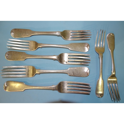 590 - Three George IV silver fiddle pattern table forks, Dublin 1820, maker James England, stamped M West,... 