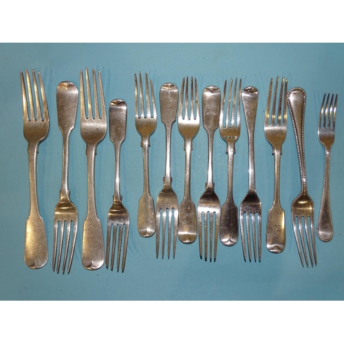 596 - A collection of Victorian silver table and other forks, various dates and makers, ___21oz.... 