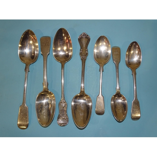 597 - A collection of seven Victorian silver table and other spoons, various dates and makers, ___15oz.... 