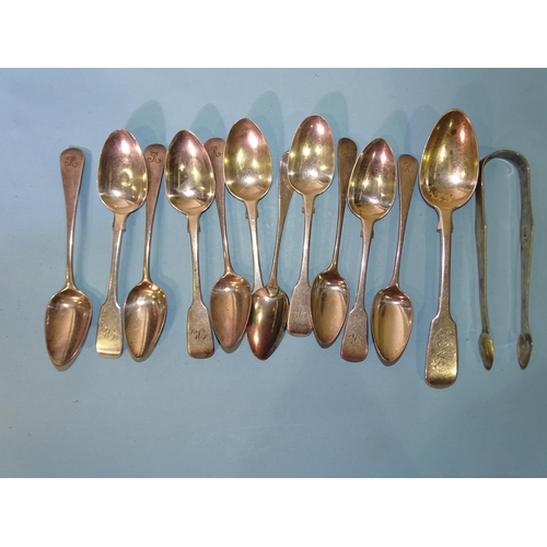 620 - Six early-19th century silver teaspoons, five teaspoons London 1830, maker RH, a Victorian dessert s... 