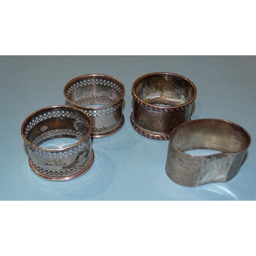 625 - Four silver napkin rings, various dates and makers, ___3.6oz.