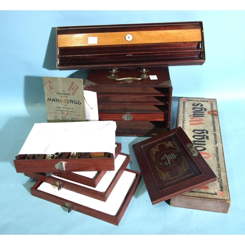 71 - A bone and bamboo Mah Jong set in metal-mounted wooden box, with separately-boxed wings.... 