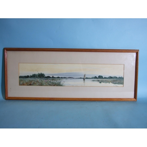 82 - Robert Winter Fraser (1848-1906) RIVERSCAPE Signed watercolour, 11.5 x 53.5cm.