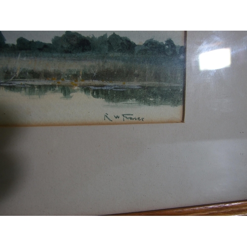 82 - Robert Winter Fraser (1848-1906) RIVERSCAPE Signed watercolour, 11.5 x 53.5cm.