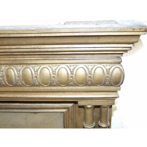 23 - A gilt-painted over-mantel mirror, the rectangular bevelled plate beneath a moulded cornice, support... 