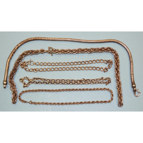 209 - Five silver neck chains of various links and lengths, 230g, ___7.4oz.