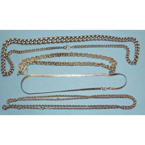 210 - A silver neck chain of graduated curb links and three other silver neck chains, 213g, ___6.97oz.... 