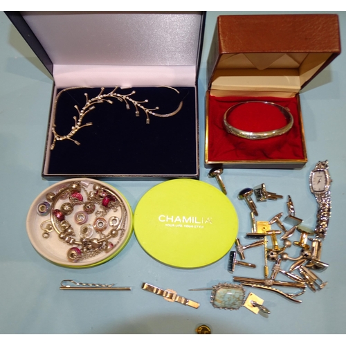 234 - A Chamilia 925-silver bangle, (boxed), twenty-two Chamilia charms, a silver hinged bangle, cufflinks... 