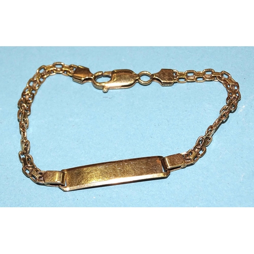 241 - A 14k gold identity bracelet, 17.5cm, (one link worn), 5.5g.