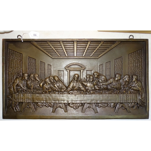 101 - A bronzed rectangular plaque depicting The Last Supper in relief, 36 x 66cm.