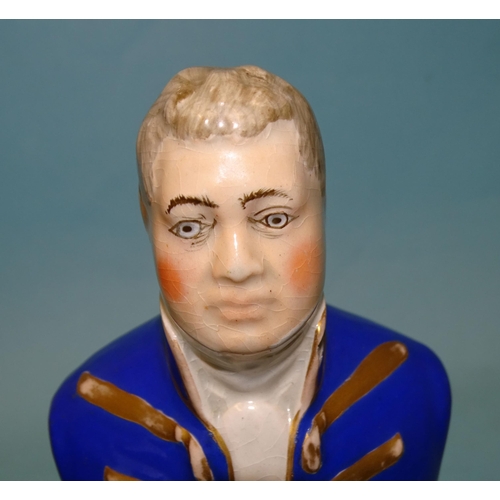 104 - A Staffordshire miniature bust of a Regency gentleman, (a/f), Bunnykins ceramics, a smoker's cabinet... 